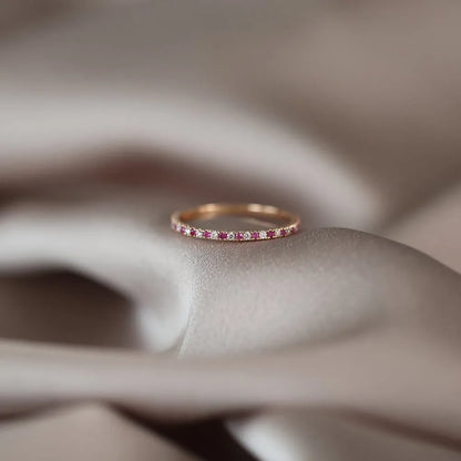 14k Gold Ruby and Diamond Round Cut Alternating Eternity Ring 0.38 ctw