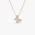 14K Solid Gold Baguette and Round Diamond Butterfly Pendant Necklace 0.26ctw