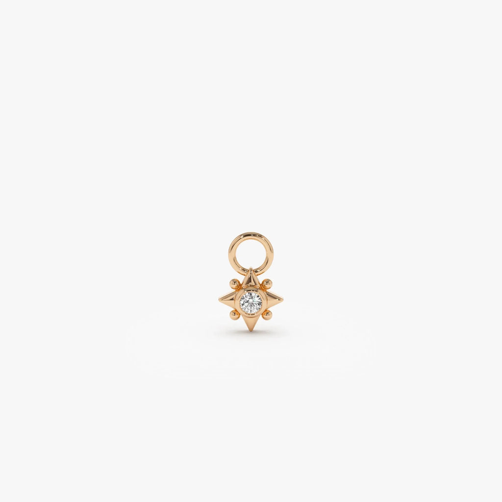 14k Gold Diamond Starburst Hoop Earring Charm 0.03 ctw