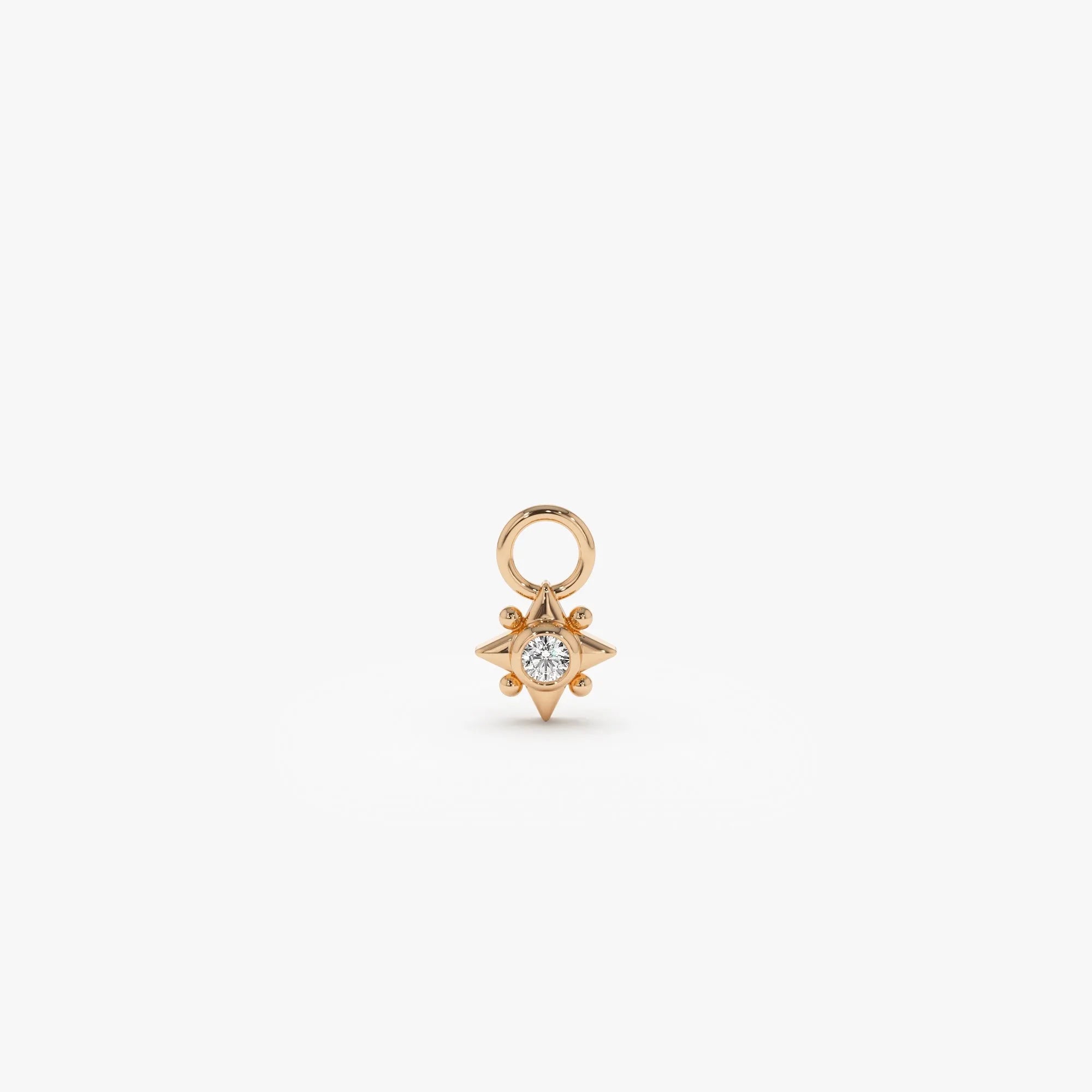 14k Gold Diamond Starburst Hoop Earring Charm 0.03 ctw