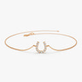 14K Solid Gold Round Diamond Horseshoe Bracelet Micro Pave 0.08 Carat