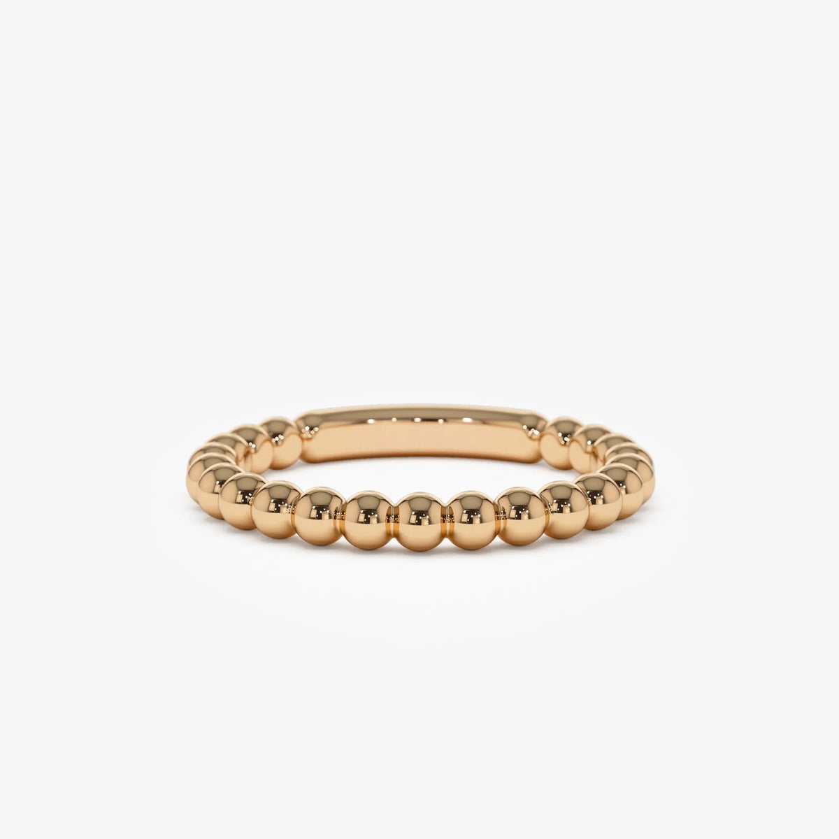 14k Solid Gold Beaded Stackable Band Ring 2.0mm Width