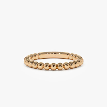 14k Solid Gold Beaded Stackable Band Ring 2.0mm Width