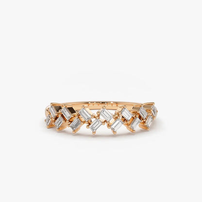 14K Solid Gold Baguette Diamond Zig Zag Shared Prong Ring 0.32 CTW