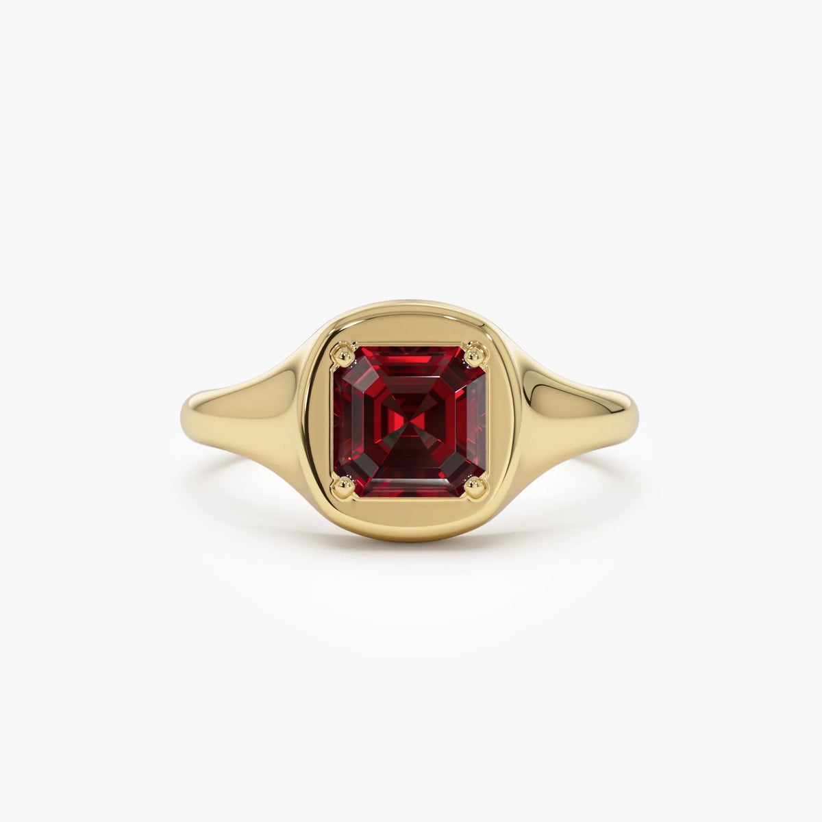 14K Solid Gold Asscher Cut Garnet 1.35 Carat Signet Ring