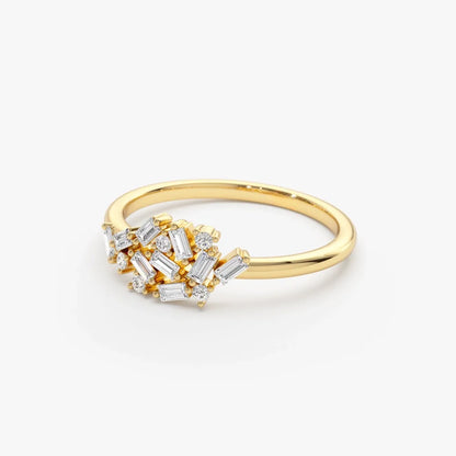 14k Gold 0.30 CTW Baguette and Round Diamond Cluster Ring