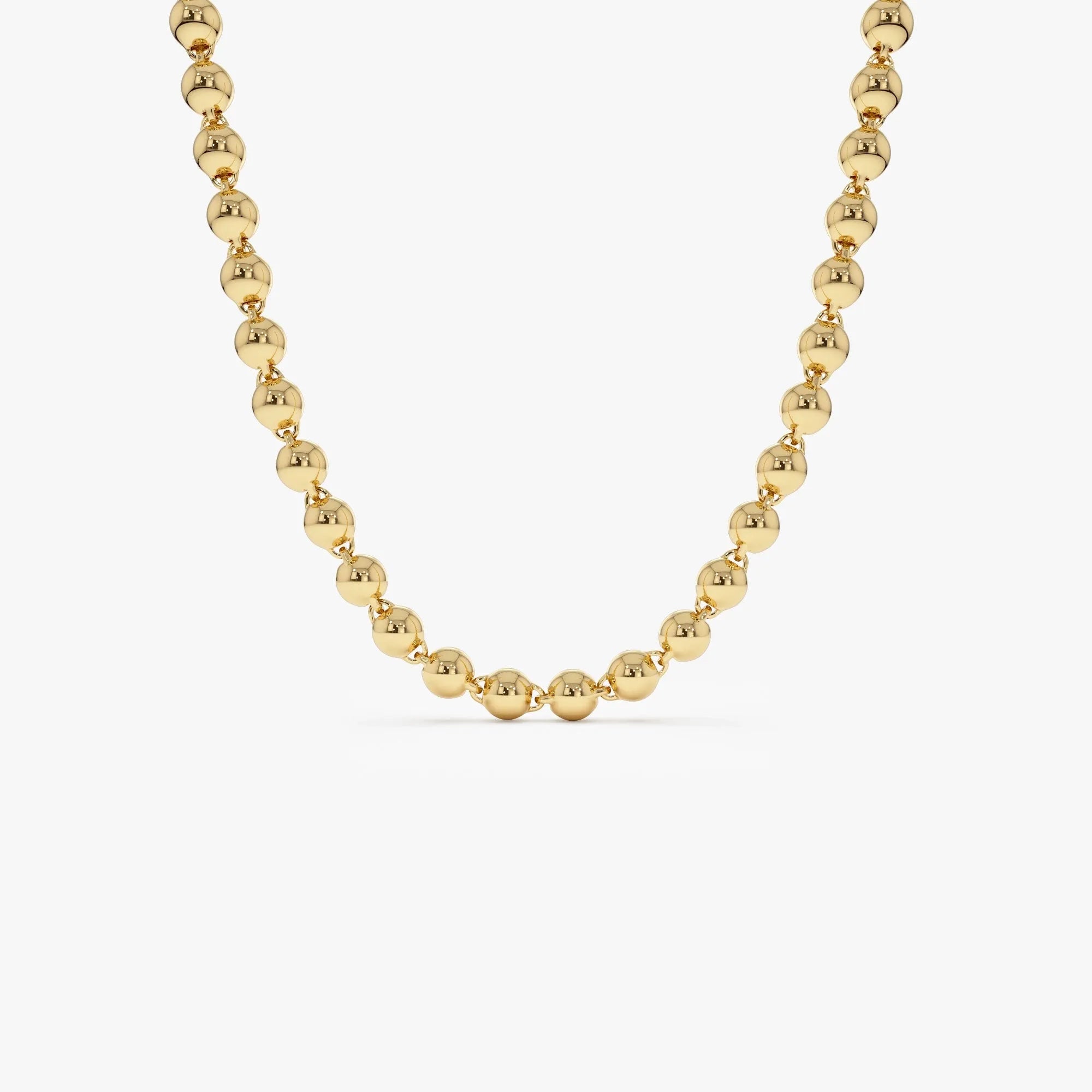 14k Solid Gold Round Bead Ball Necklace