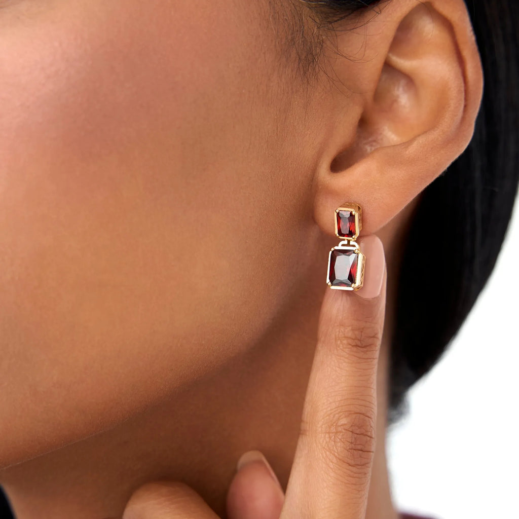 14k Gold Garnet Octagon Cut Dangle Drop Earrings 5.3 ctw