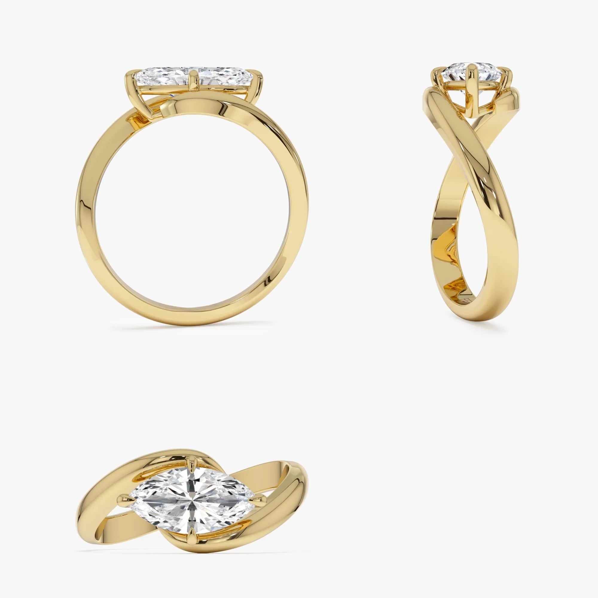 14k Gold Lab Grown Diamond Marquise Cut 1.00 Carat Criss Cross Solitaire Ring