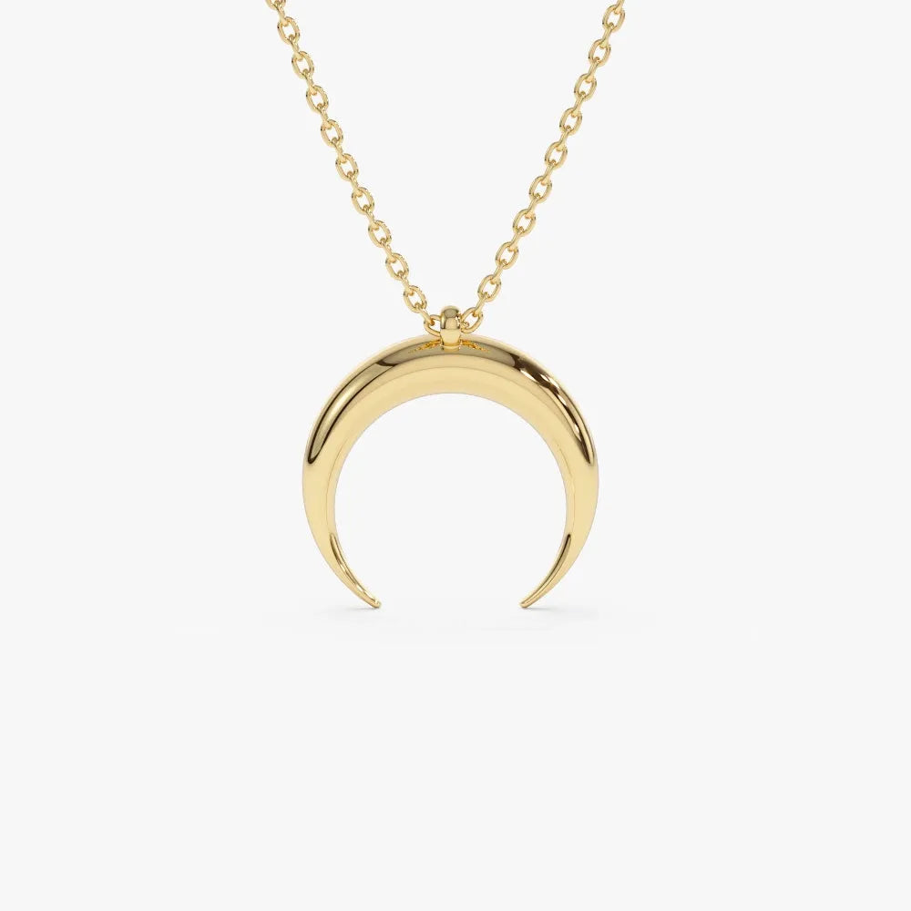 14k Solid Gold Crescent Moon Pendant Necklace