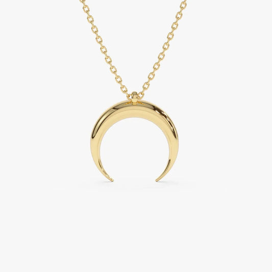 14k Solid Gold Crescent Moon Pendant Necklace