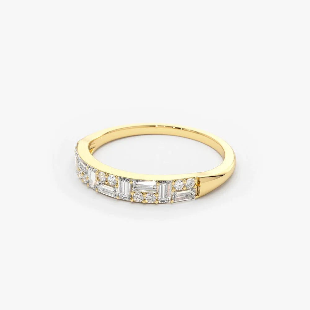 14K Gold 0.40 Carat Baguette and Round Diamond Stacking Ring