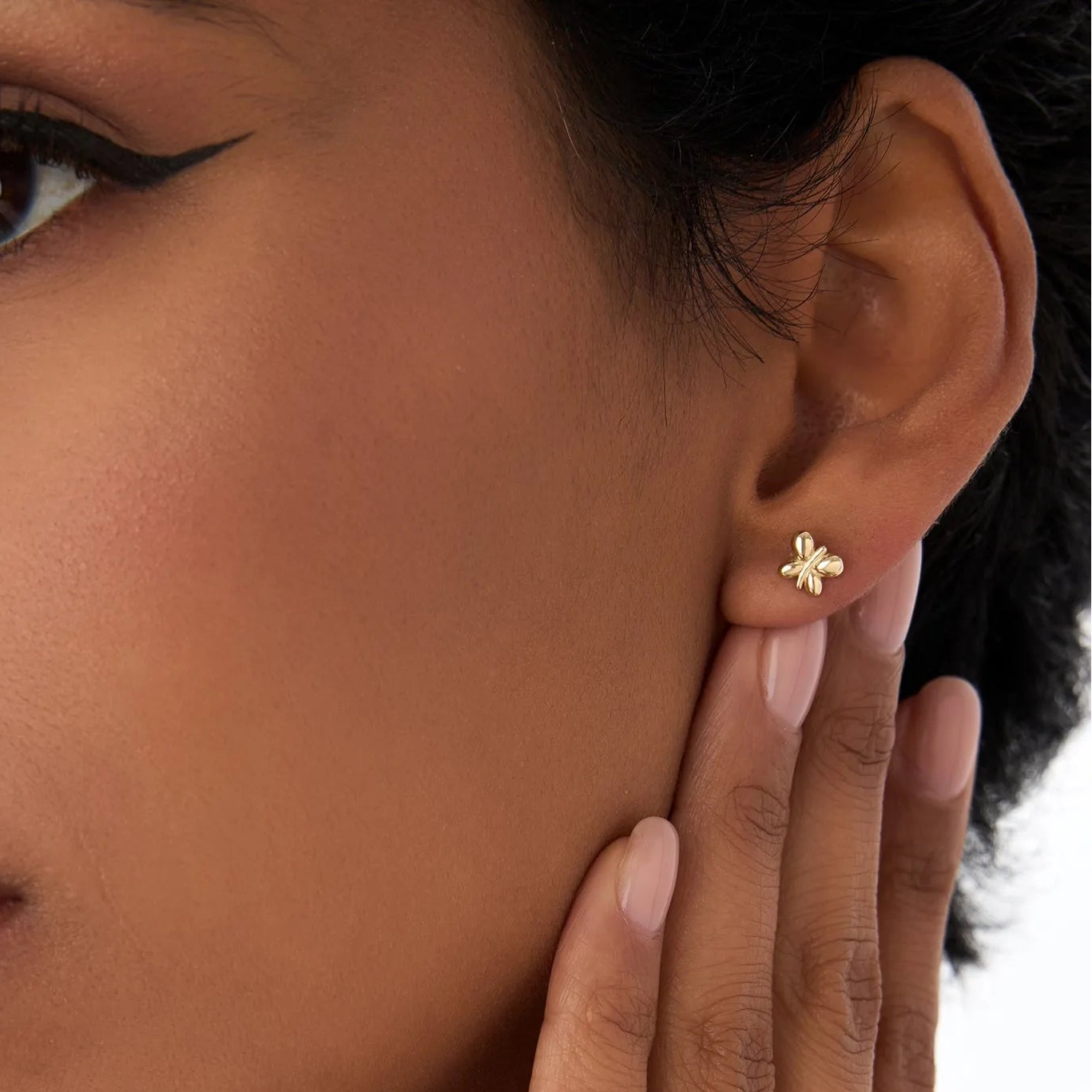 14k Solid Gold Bubble Butterfly Stud Earrings Minimalist Geometric Style