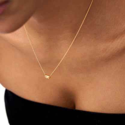 14k Solid Gold Citrine Baguette Birthstone Necklace 0.40 Carat