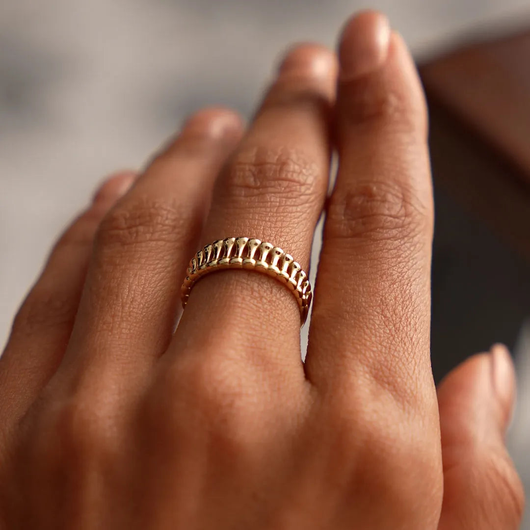 14k Gold Sculptural Wide Band Ring Wide Graduated Statement Band