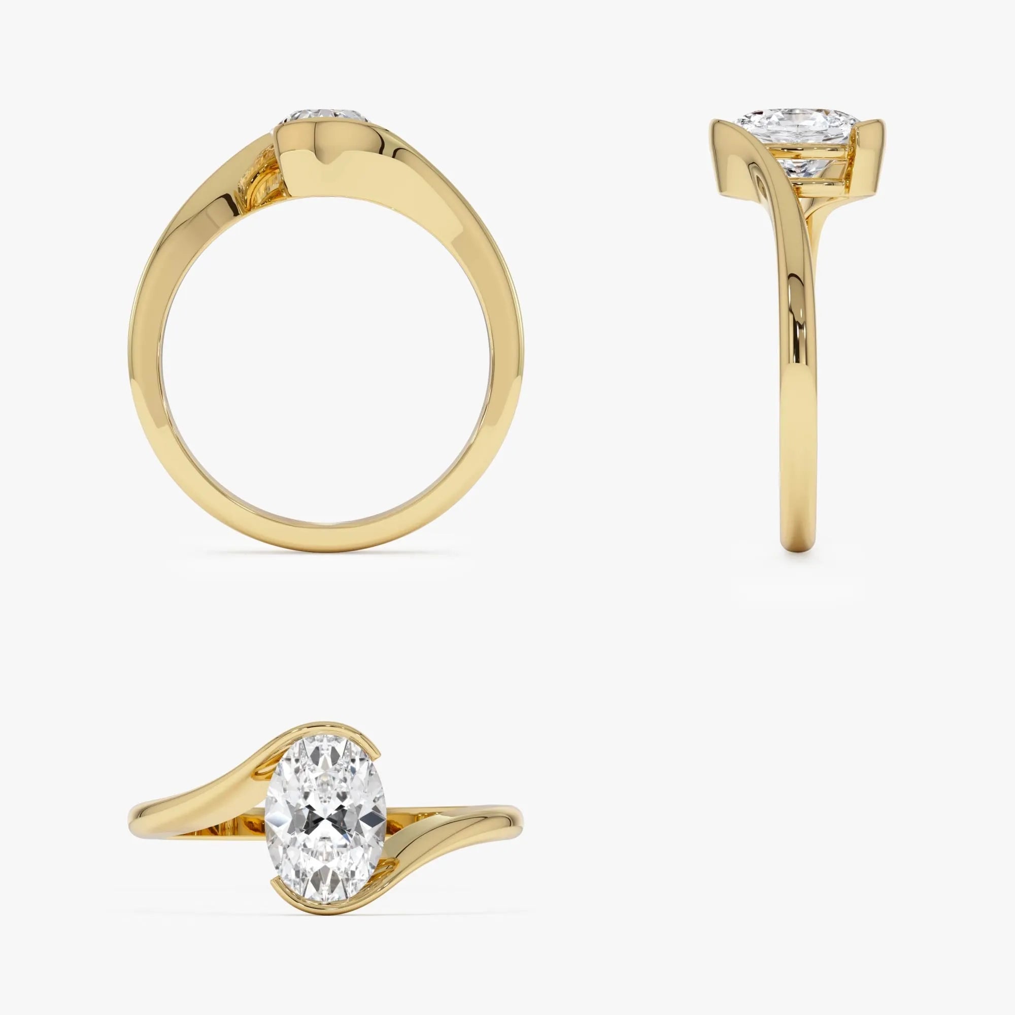 1.00 Ctw Oval Lab Grown Diamond S Setting Engagement Ring in 14K Gold