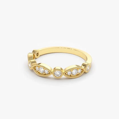 14K Gold 0.26 Carat Round Diamond Vintage Micro-Pave Wedding Ring Band