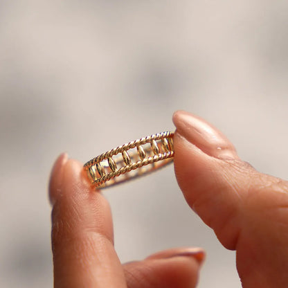 14k Gold Double Rope Link Ring 5.3mm Wide Statement Band