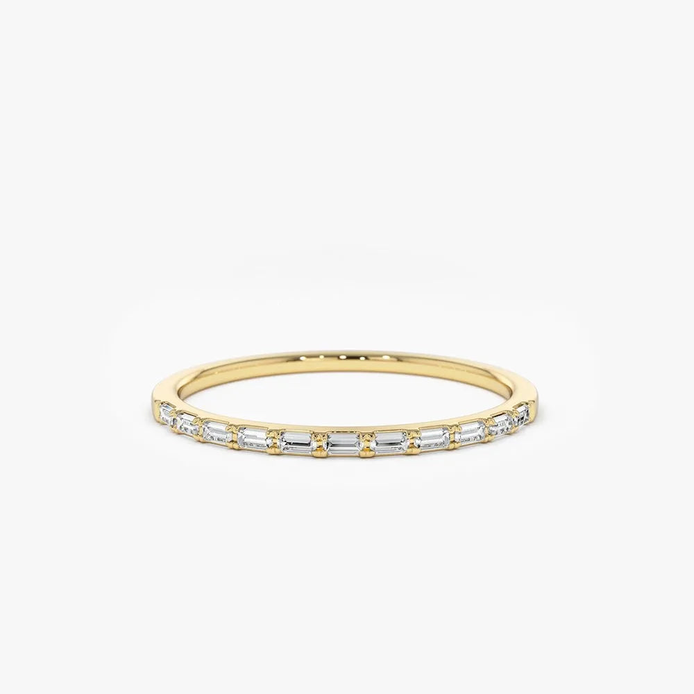 14K Gold 0.15 Carat Baguette Diamond Ultra Thin Half Eternity Stackable Ring