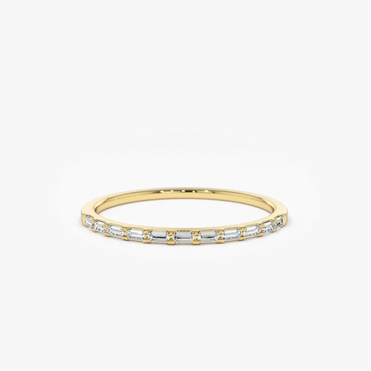 14K Gold 0.15 Carat Baguette Diamond Ultra Thin Half Eternity Stackable Ring