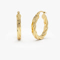 14k Yellow Gold Bold Twisted Oval Hoop Earrings 28mm 3.75mm Width