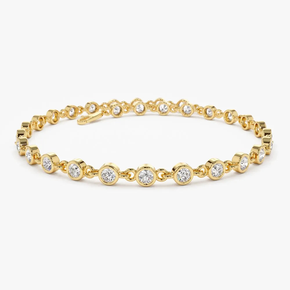 14K Solid Gold 1.85 CTW Round Diamond Bezel Set Tennis Bracelet