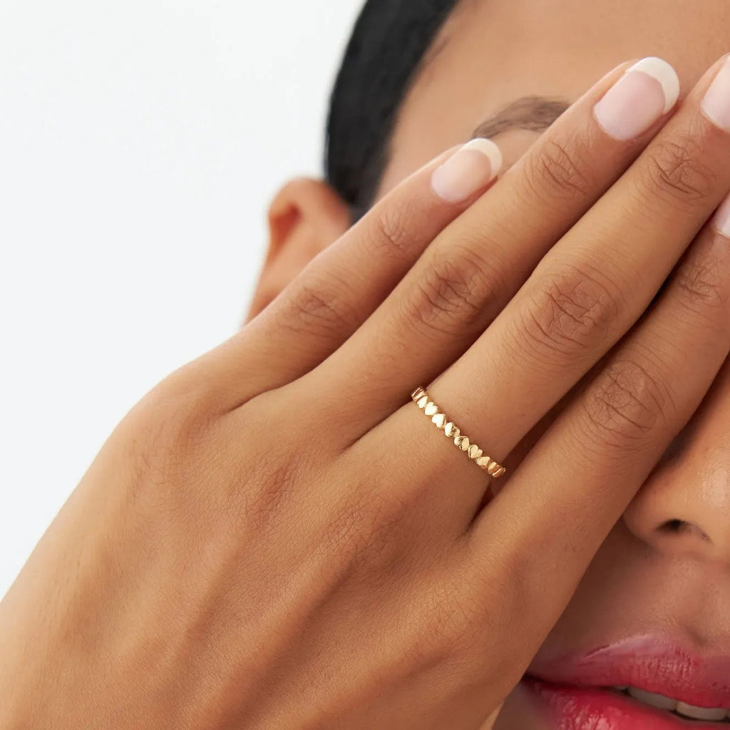 14k Solid Gold Heart Stackable Band Ring
