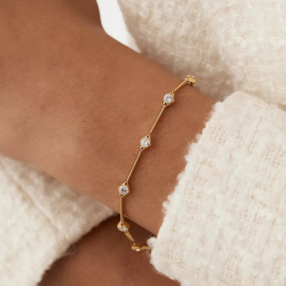 14K Solid Gold 1.20 CTW Round Diamond Milgrain Infinity Bezel Set Bracelet