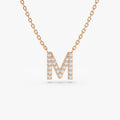 14k Solid Gold Round Diamond 0.13 to 0.18 CTW Micro Pave Initial Pendant Necklace