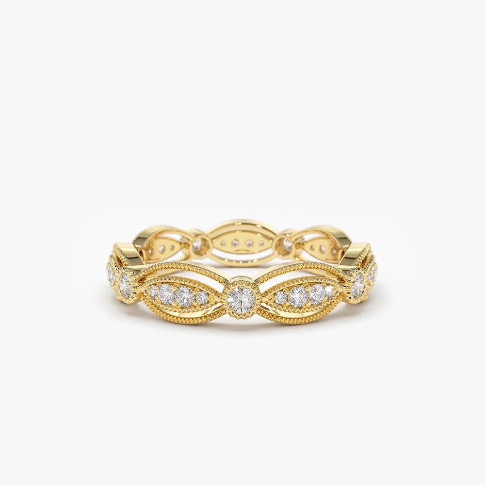 14k Gold 0.35ctw Round Diamond Micro Prong Art Deco Vintage Eternity Wedding Ring