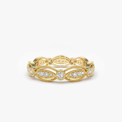 14k Gold 0.35ctw Round Diamond Micro Prong Art Deco Vintage Eternity Wedding Ring