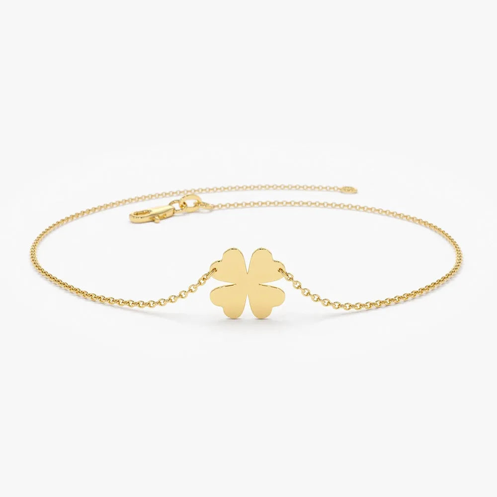14k Gold Four Leaf Clover Charm Bracelet with Charm