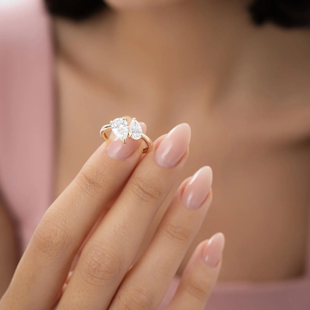 14k Gold Lab Grown Diamond Pear Shaped Toi et Moi Ring 2.05 ctw Ayla