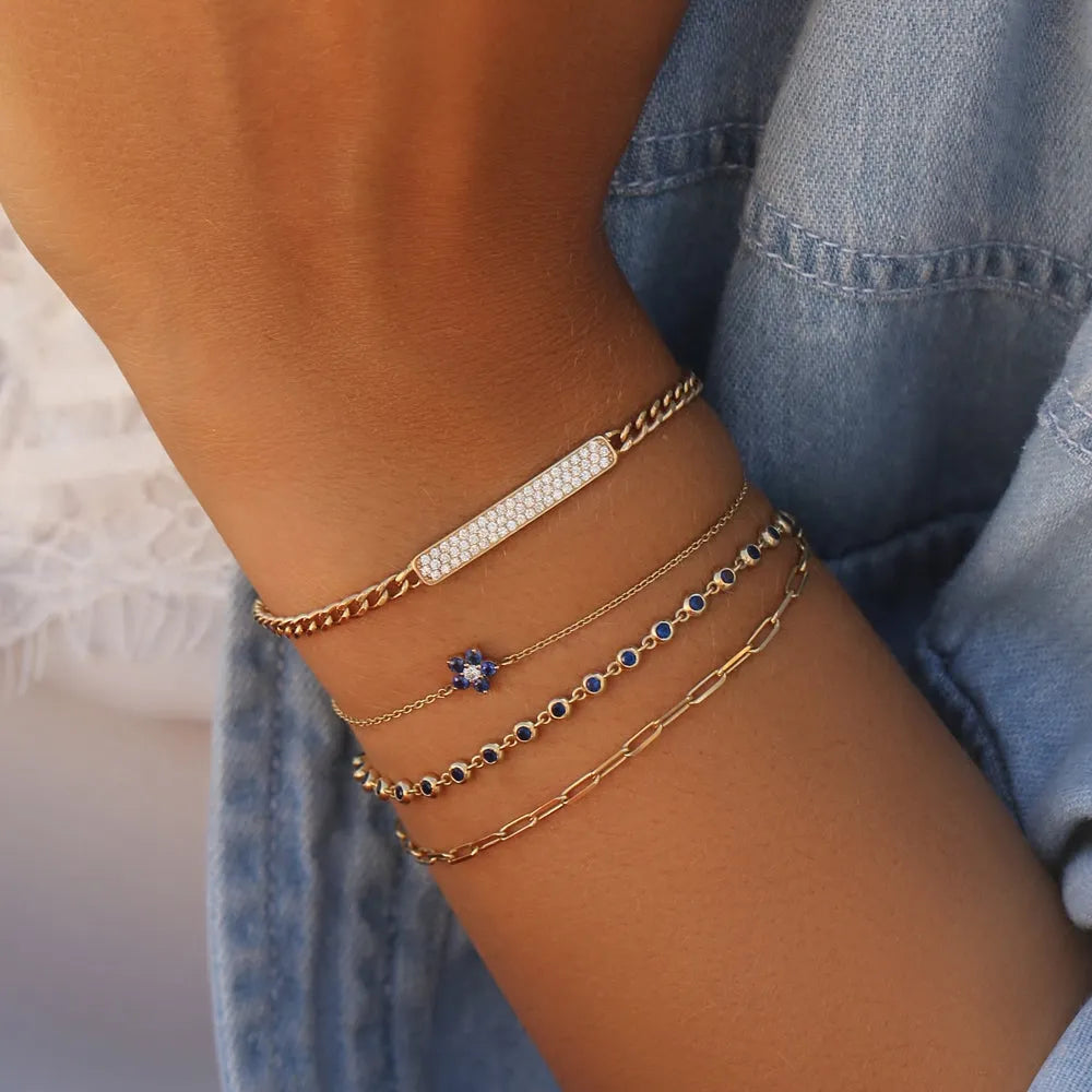 14k Gold 0.78ctw Round Sapphire Bezel Set Tennis Bracelet