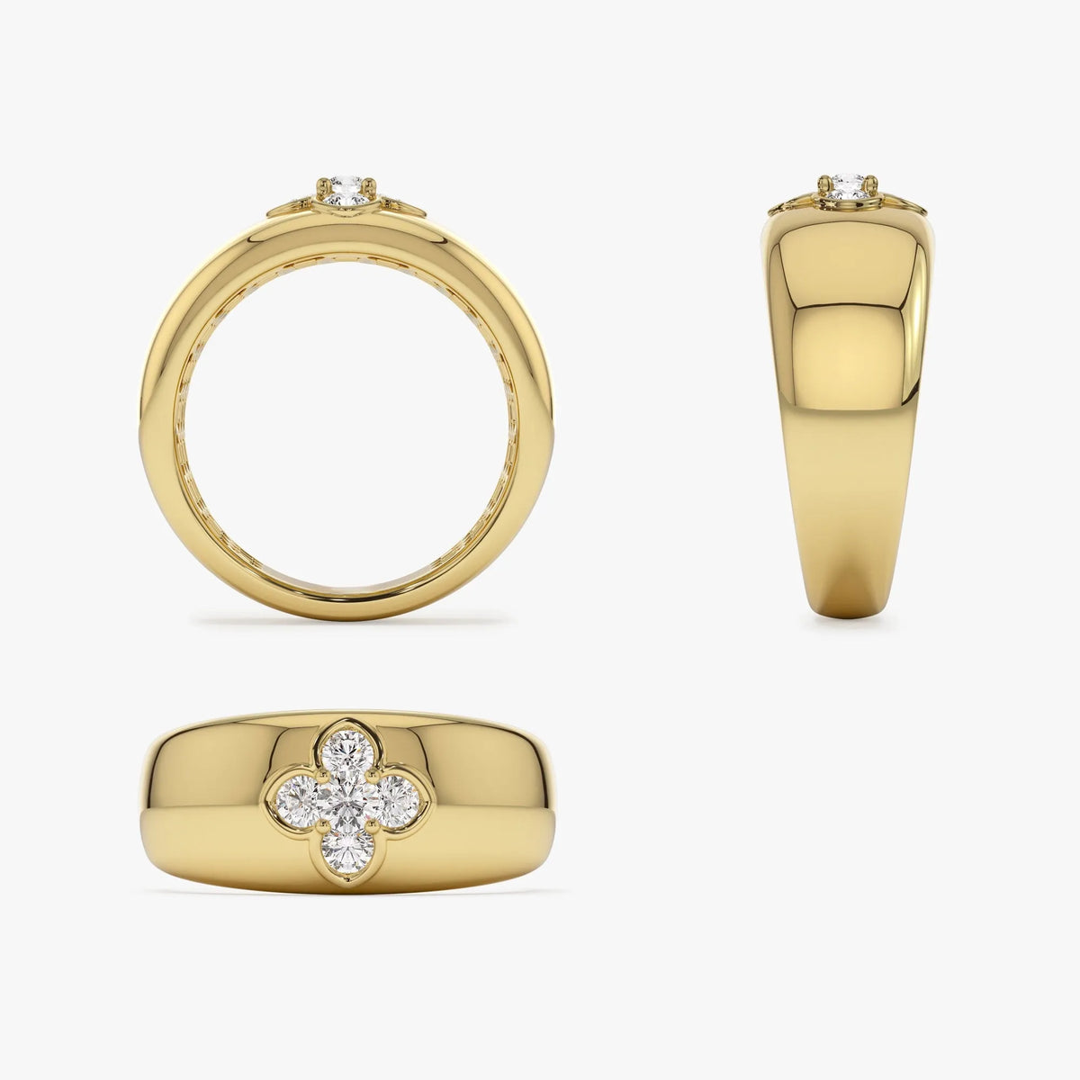 14k Solid Gold 0.30ctw Round Diamond Chunky Clover Ring