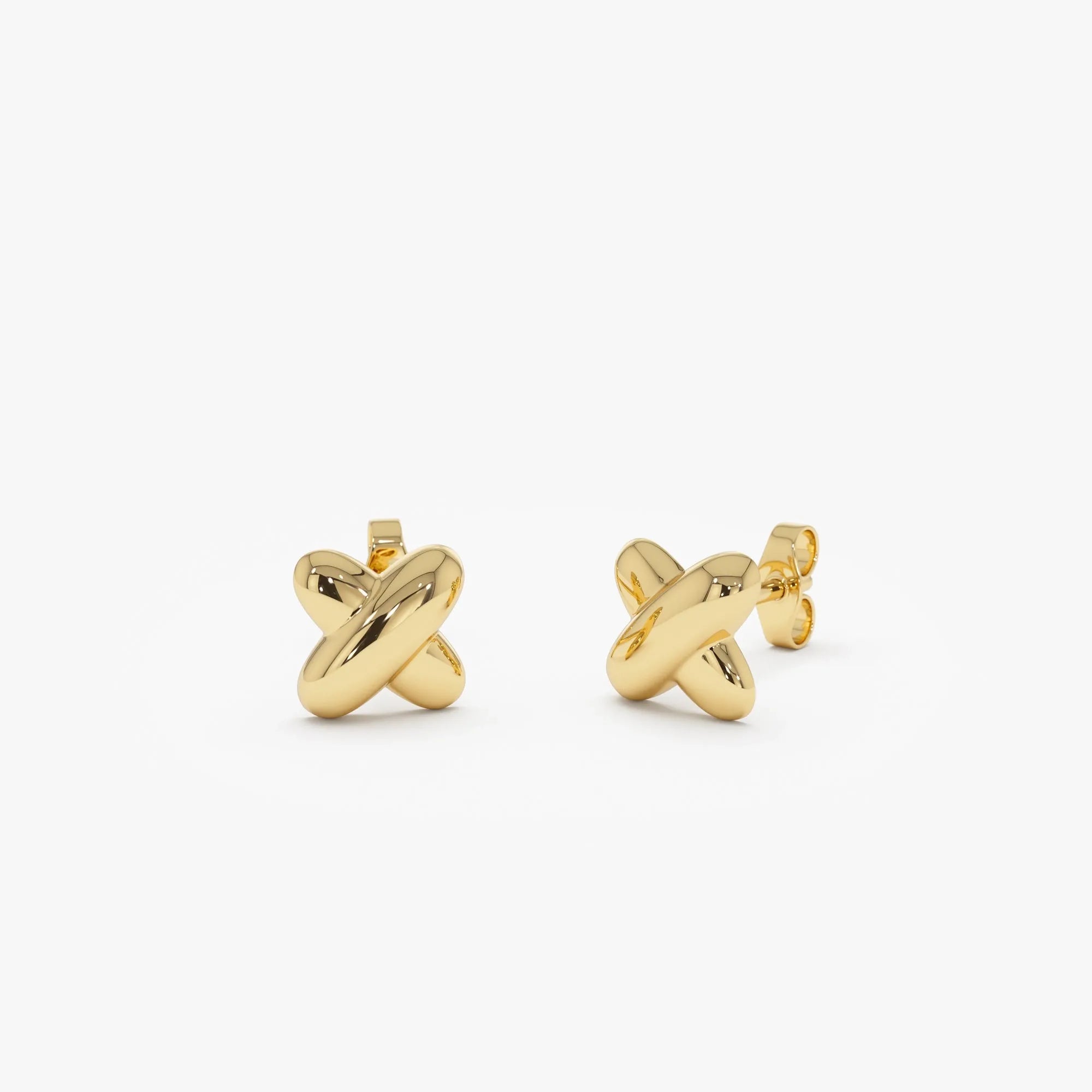 14k Solid Gold X Shape Stud Earrings Geometric Minimalist Design