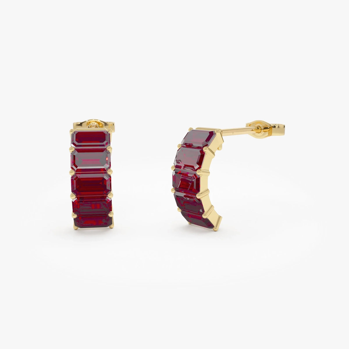14K Solid Gold Octagon Cut Garnet Hoop Earrings 3.80ctw