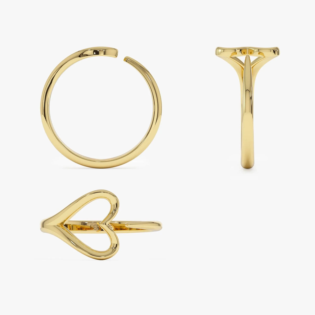 14k Gold Heart Outline Ring 10.25mm Wide Minimalist Statement Band