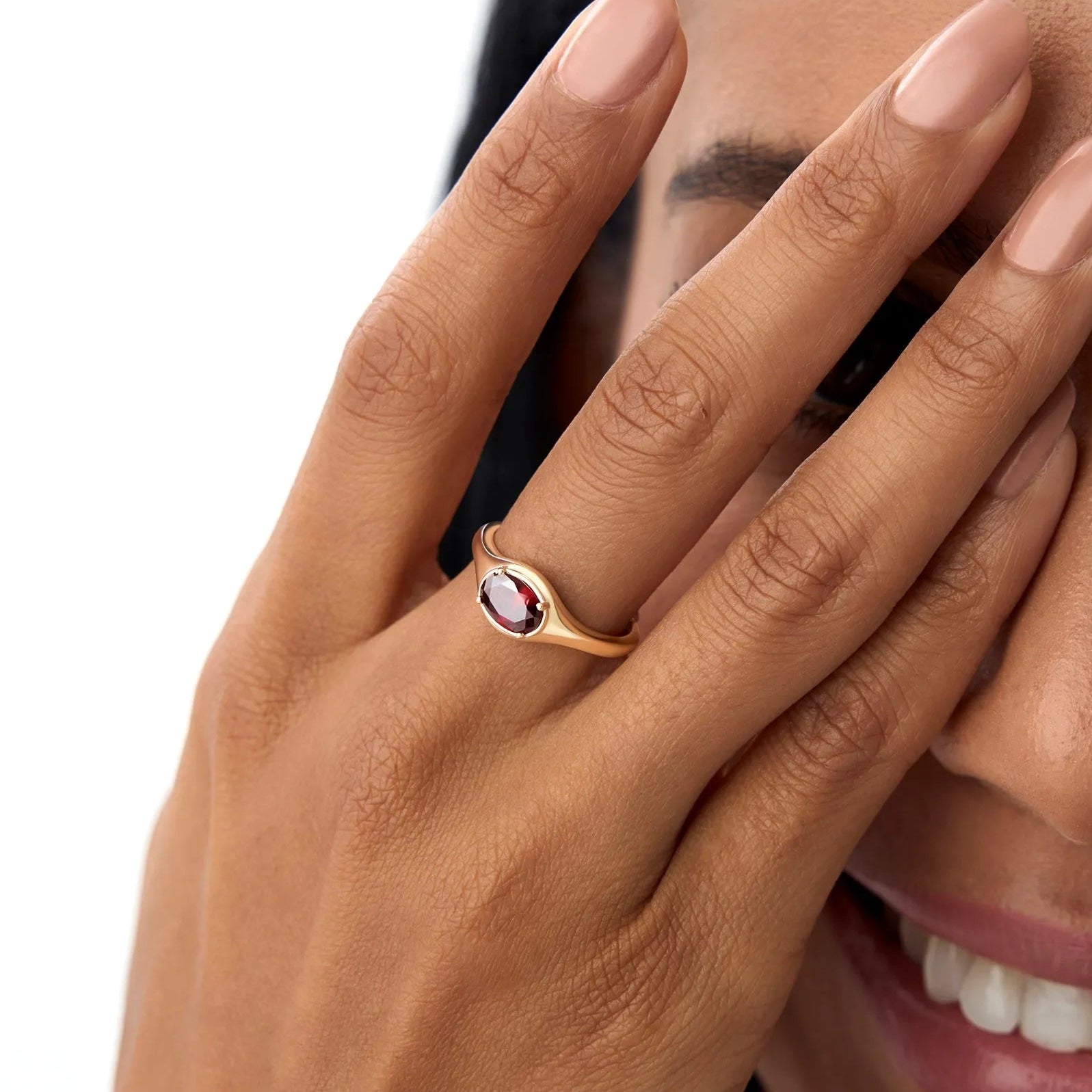 14K Solid Gold Oval Cut Garnet 1.00 Carat Prong Setting Ring