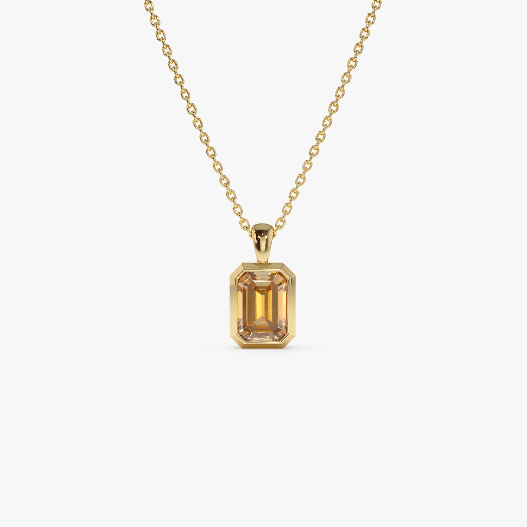 14k Solid Gold Citrine Emerald Cut Vertical Pendant 0.95 Carat Bezel Setting
