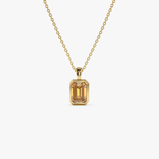 14k Solid Gold Citrine Emerald Cut Vertical Pendant 0.95 Carat Bezel Setting