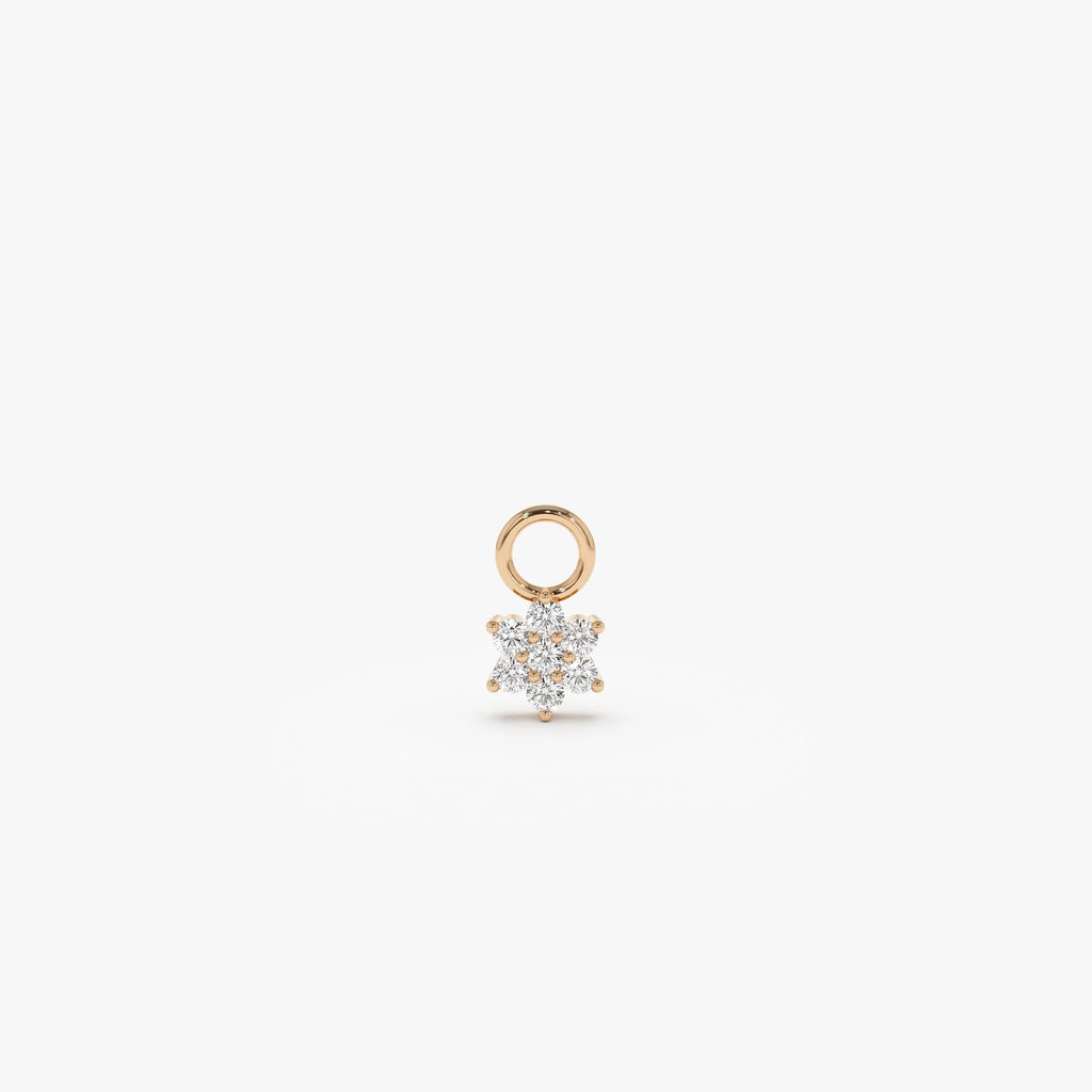 14k Gold Diamond Flower Hoop Charm for Earrings 0.06 ctw