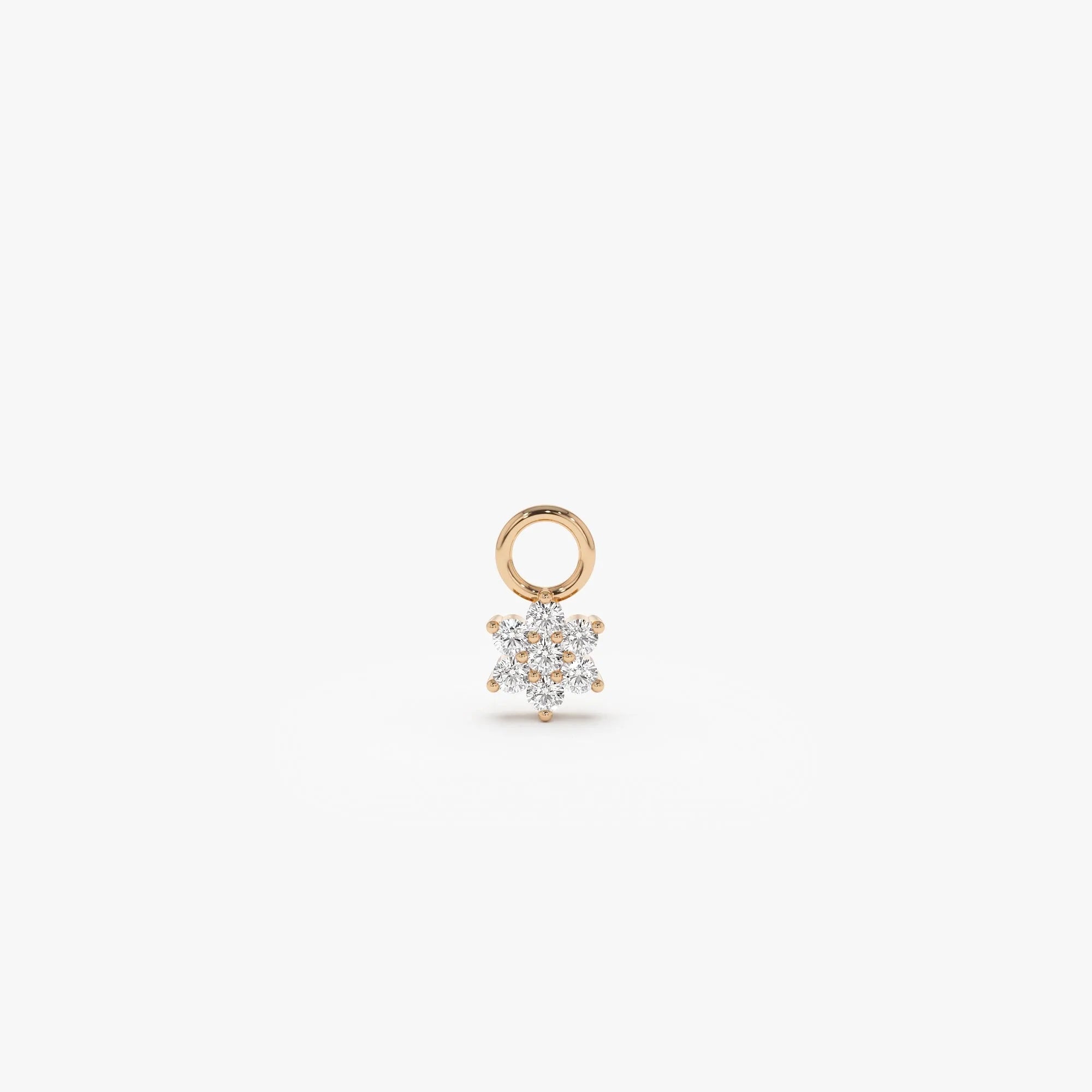 14k Gold Diamond Flower Hoop Charm for Earrings 0.06 ctw