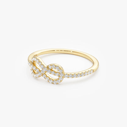 14K Solid Gold Round Diamond Infinity Knot Ring 0.24 ctw