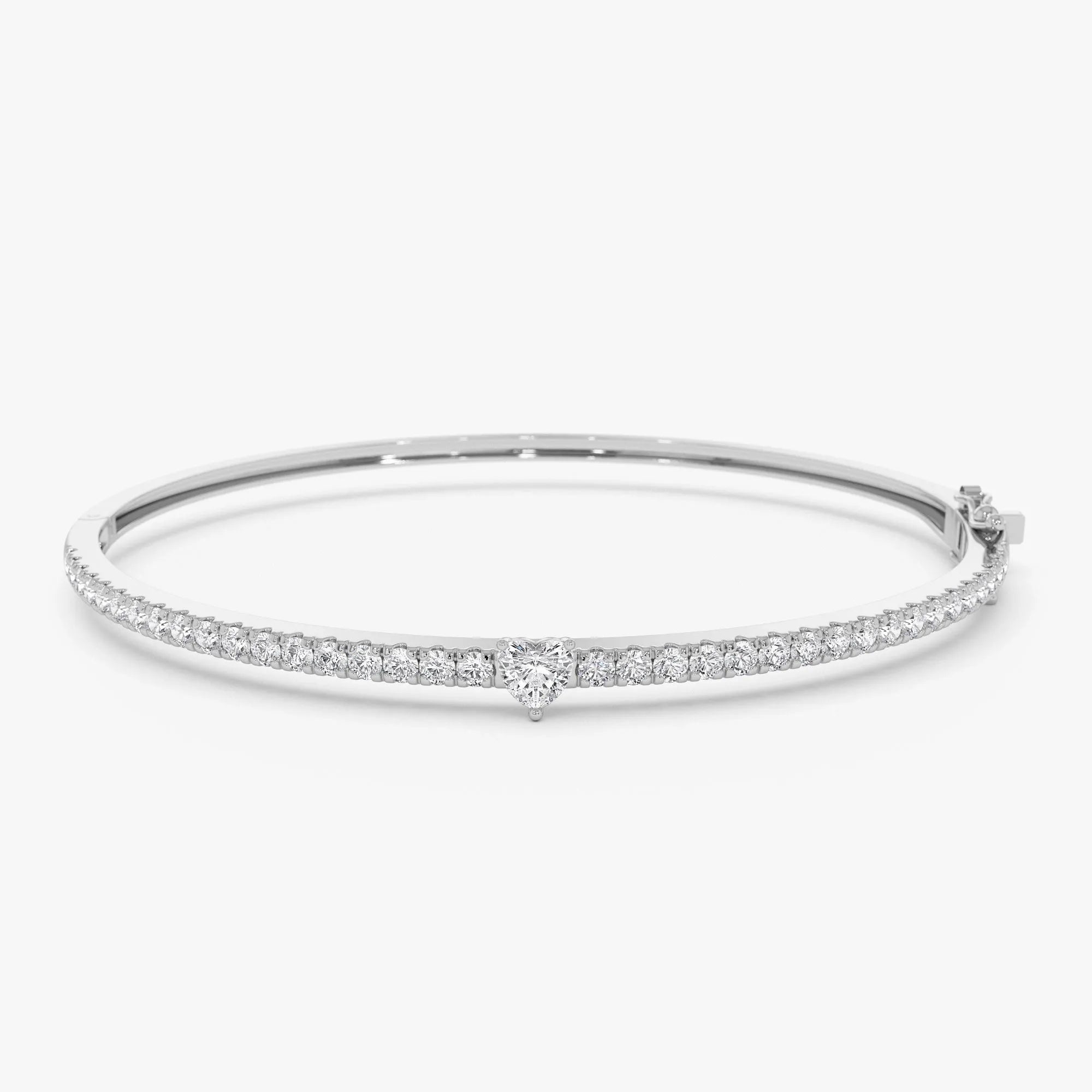 14K Solid Gold 1.10 CTW Heart and Round Diamond Bangle