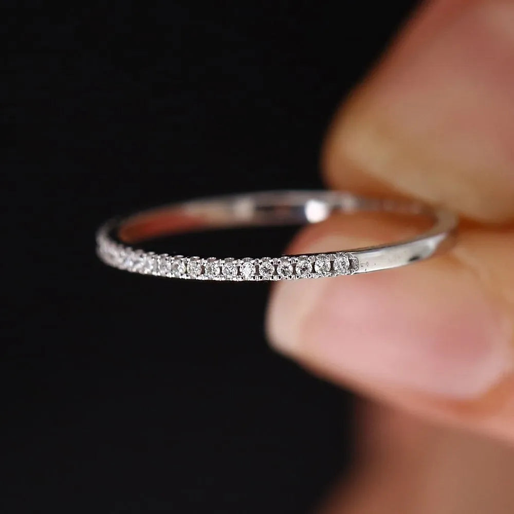 14K Solid Gold 0.15ctw Round Diamond Half Eternity Micro Pave Ring