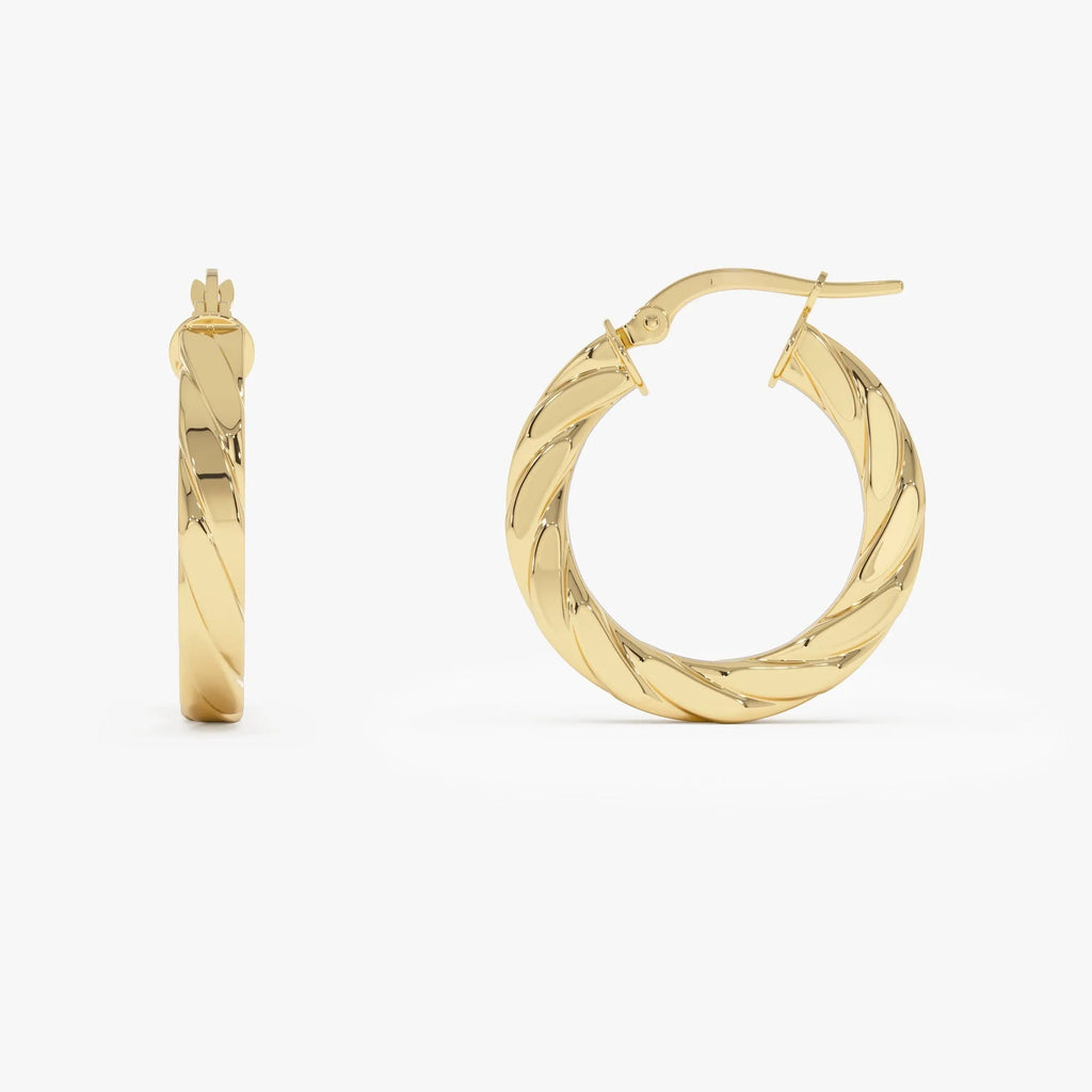 14k Yellow Gold Bold Braided Hoop Earrings 22mm 3.75mm Width