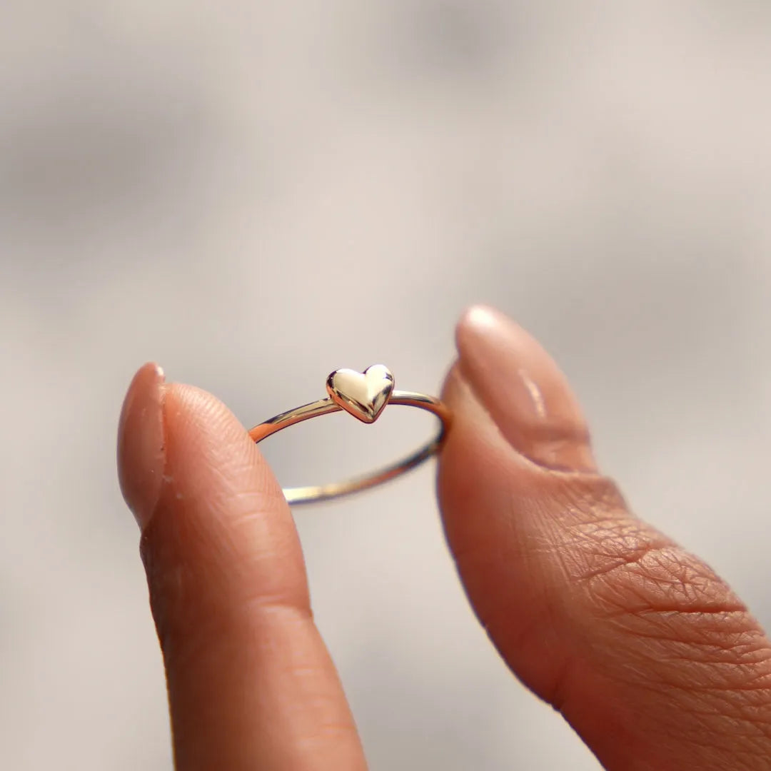 14k Gold Bubble Heart Ring Wide Minimalist Band