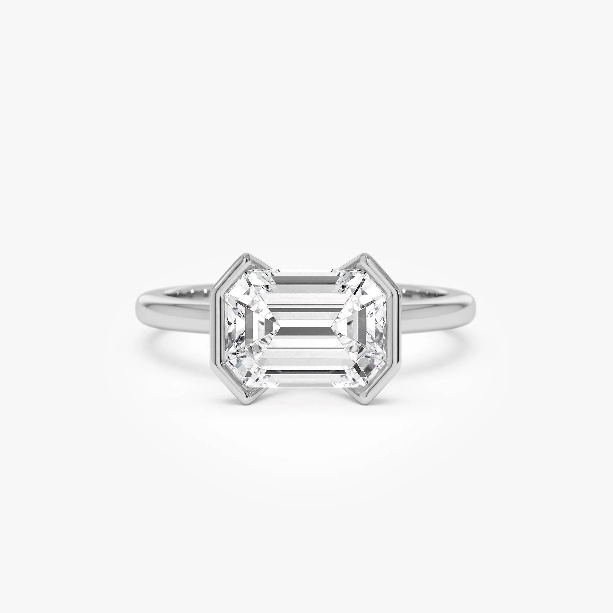 14K Gold 2.00 ctw Emerald Cut Lab Grown Diamond Half Bezel East-West Engagement Ring