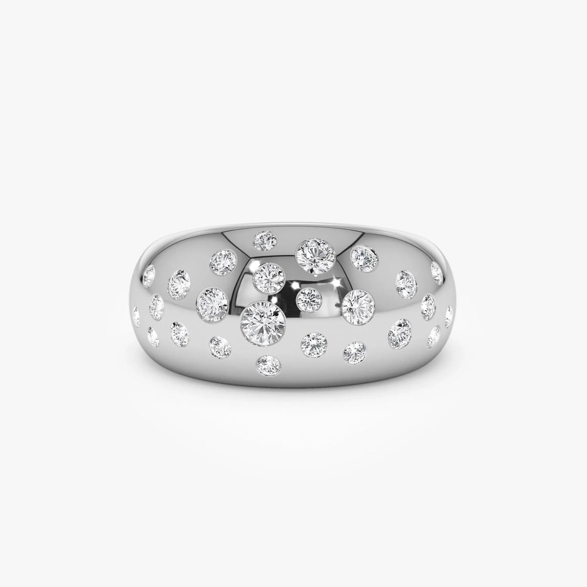 14k Solid Gold Round Diamond 0.63 Carat Flush Setting Cluster Dome Ring